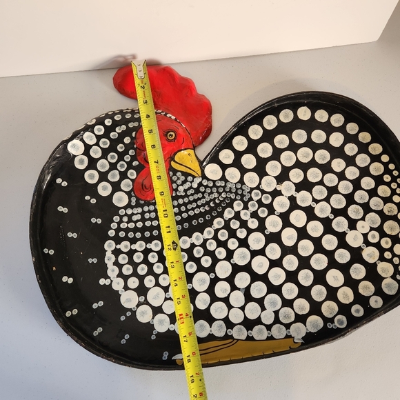 Rooster Tray Large Country Handpainted French Farmhouse Chic Decor Black Vintage - Picture 6 of 11